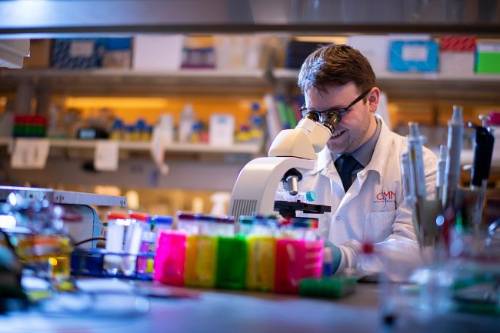 Student at microscope